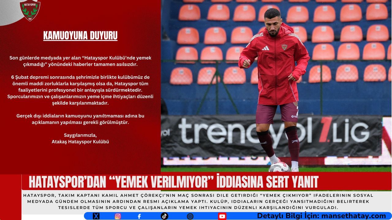 Hatayspor’dan “Yemek Verilmiyor” İddiasına Sert Yanıt